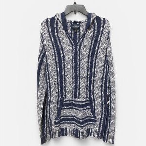 Lucky Brand Men's Medium Baja Hoodie Sweater cozy Long Length Blue White